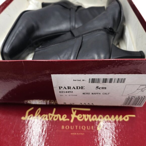 Ferragamo Italy Womens 8.5 4A Narrow Black Leather Dress Shoes Zip Ankle Boots - Picture 1 of 12